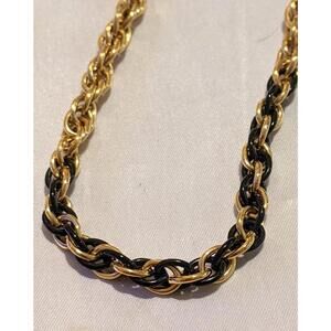 VTG Monet Alternating Gold Tone & Black Enamel Rope Chain Necklace Signed 24"
